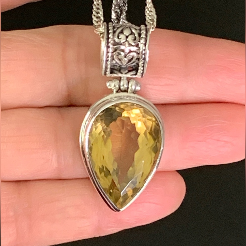 Designer SARDA Sterling Silver 925 Faceted Lemon Quartz Gemstone Pendant Necklac